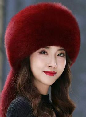 乞狐狐狸毛帽子女冬天真皮水貂皮草民族风蒙古帽冬季护耳东北滑雪