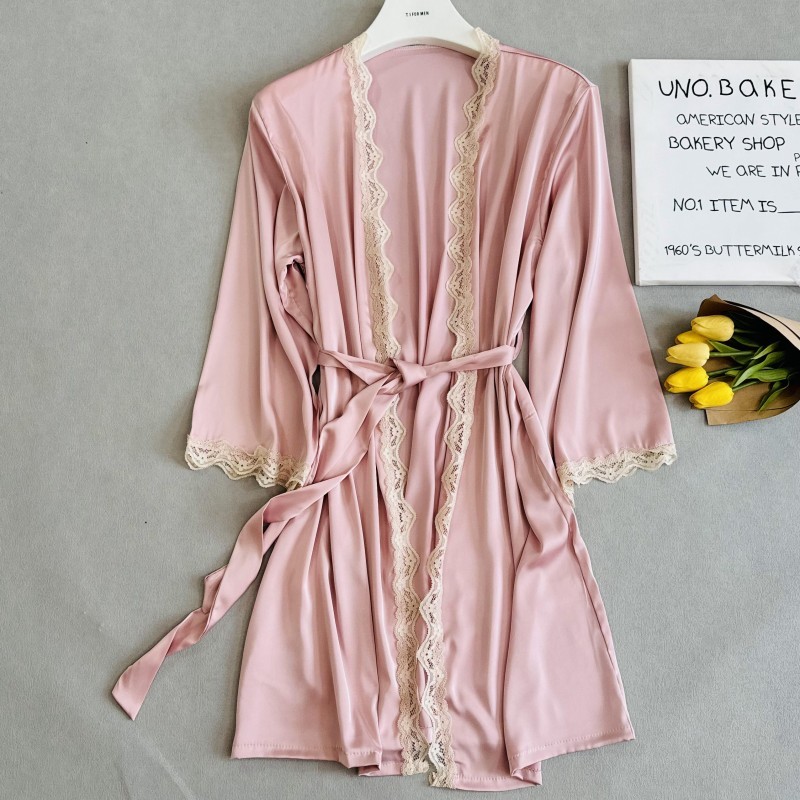 2024年新品睡袍女性感睡衣诱惑仿真丝睡裙系带浴袍春夏秋单件外袍 - 图1
