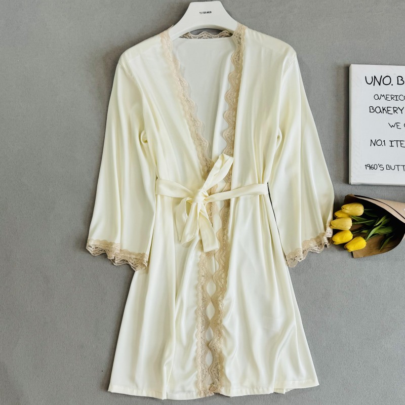 2024年新品睡袍女性感睡衣诱惑仿真丝睡裙系带浴袍春夏秋单件外袍 - 图0