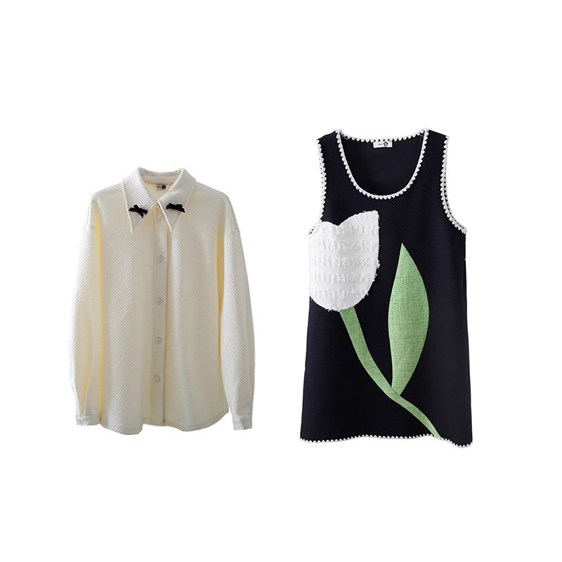 有耳uare原创设计 郁金香艺术感针织马甲背心毛衣连衣裙衬衫套装