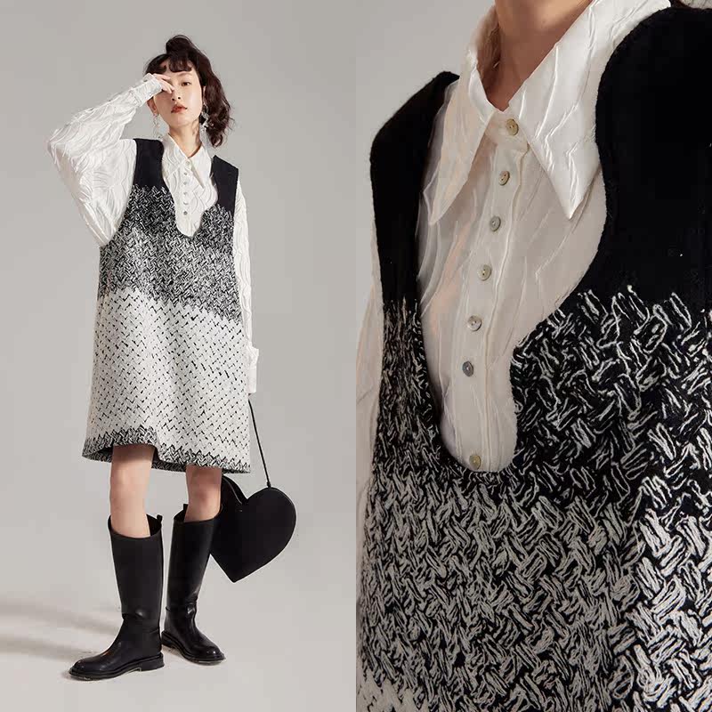 有耳uare原创设计 冷静万人迷 叠穿针织马甲背心毛衣连衣裙中长款,淘宝优惠券,粉丝福利购,淘宝优惠卷