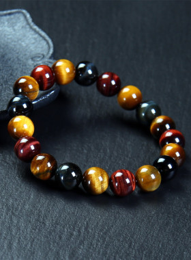 天然红蓝黄虎眼鹰眼石手串木变石