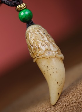 老料牦牛骨雕刻老虎牌子项链吊坠