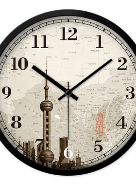 世界宾馆前台地图石英钟表静音