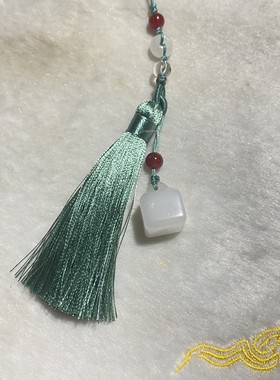 自定义刻字新疆白玉金丝玉小秤砣小印章吊坠称心如意复古流苏穗子