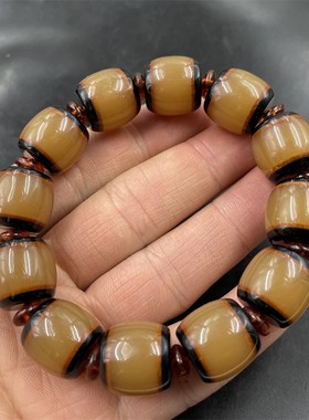 优化仿牛角筒珠手链牛角手串树脂工艺品蜜蜡筒珠手串算盘珠手链