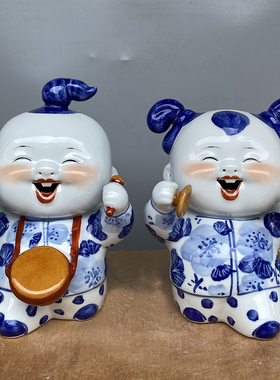 手绘可爱童子娃娃摆件景德镇陶瓷器客厅玄关书房家居祝福乔迁礼品