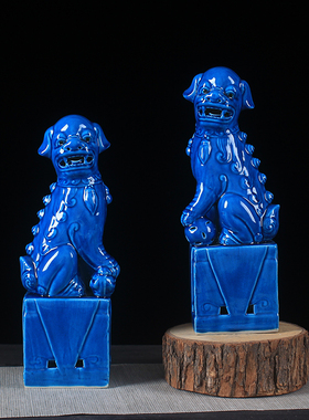 平安狮子摆件陶瓷器仿古条案门厅书房软装饰镇宅店铺茶楼玄关礼品