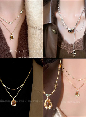 法式复古玫瑰花吊坠珍珠项链女轻奢小众设计感高级锁骨链毛衣链潮