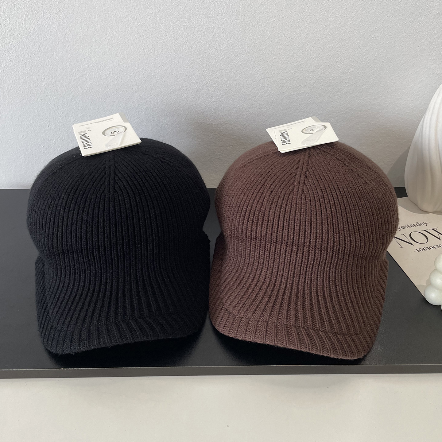 2025秋冬新款时尚光版鸭舌款毛线帽子女简约休闲百搭保暖套头帽男 - 图1