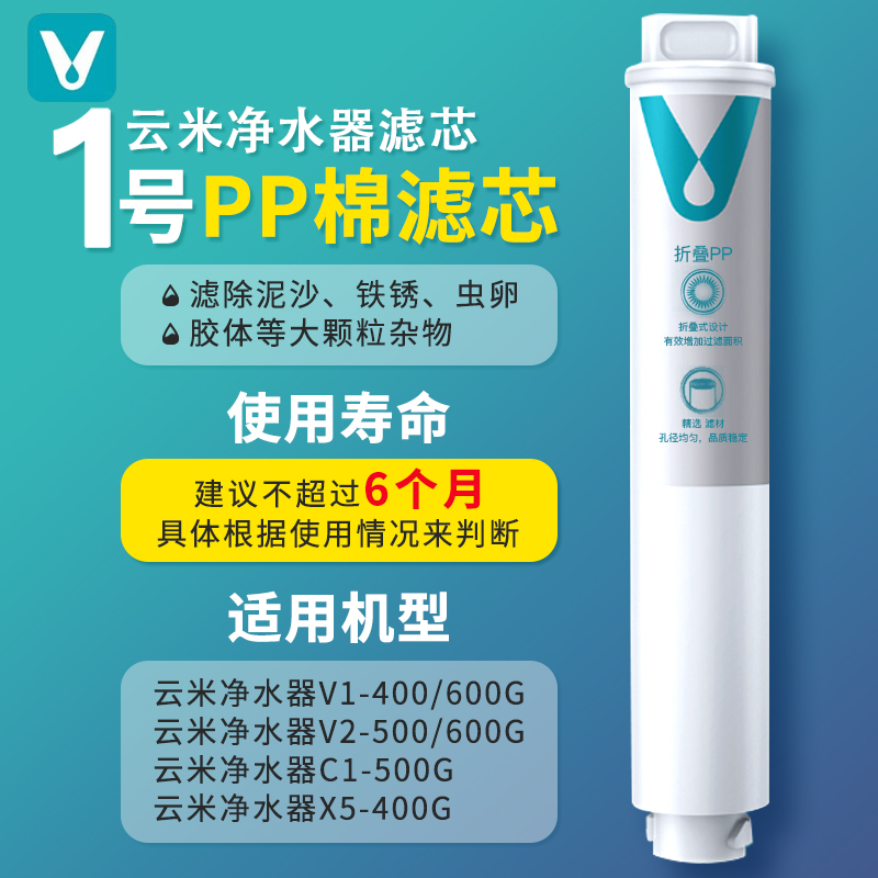 云米净水器滤芯C1C2V1V2系列1234号PP棉前置后置RO反渗透400G600G - 图0