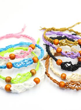 石头网兜手工编织复古项链吊坠可伸缩