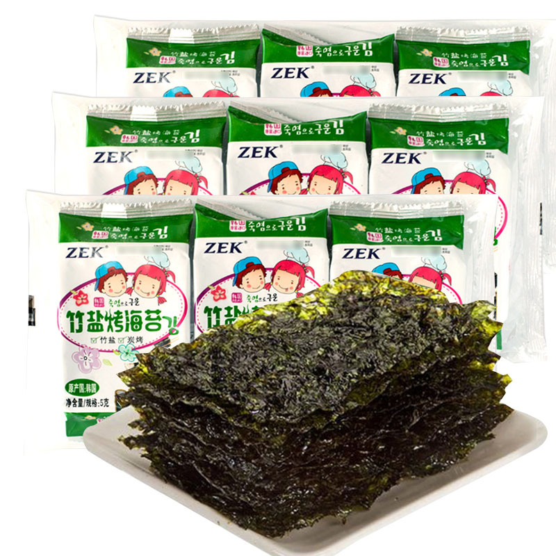 韩国进口零食食品ZEK橄榄油烤海苔 12g 3包组合儿童即食紫菜卷饭 - 图0