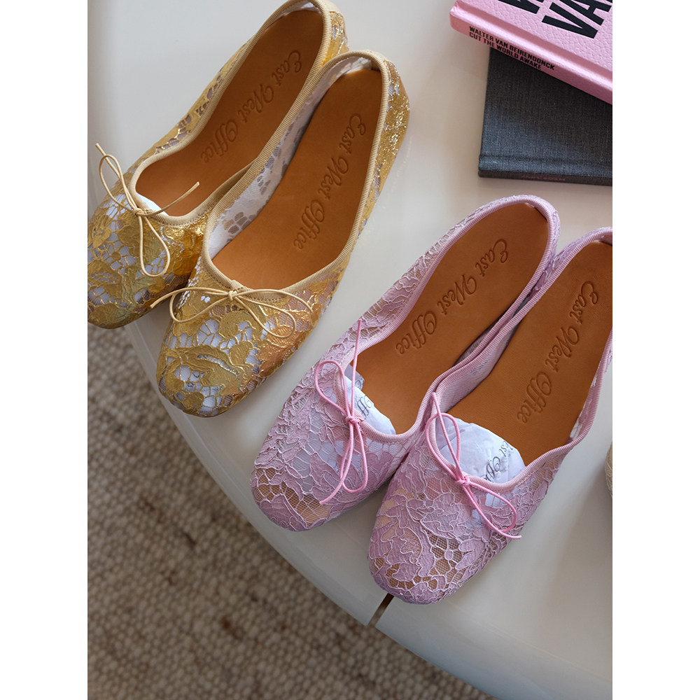 East West Office 蕾丝平底芭蕾鞋 中口小方头法式Balletcore,淘宝优惠券,粉丝福利购,淘宝优惠卷