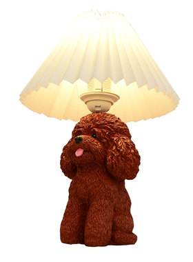 可爱仿真树脂雕刻泰迪台灯摆件装饰床头灯小夜灯桌面创意小狗模型