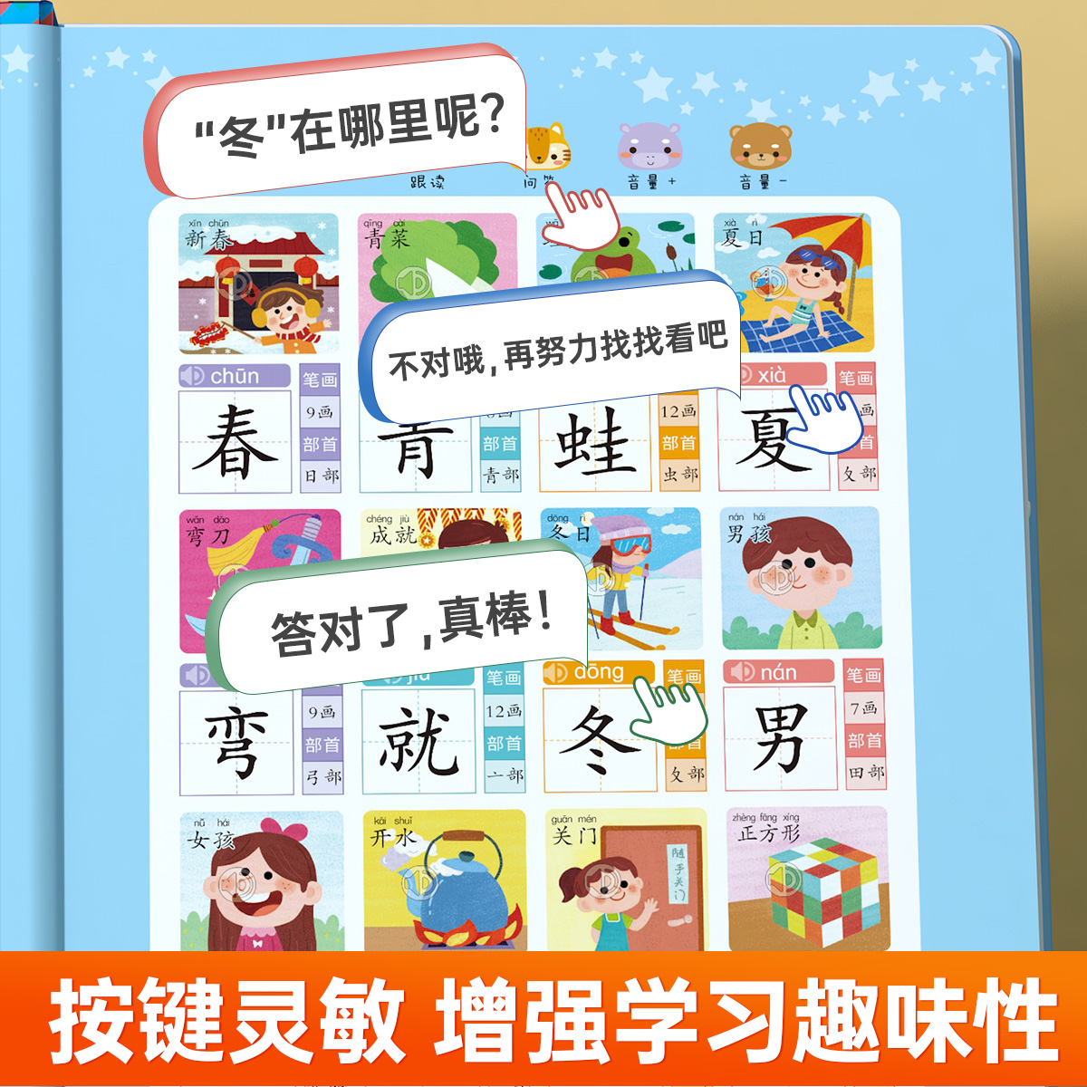 儿童识字书幼儿认字会说话的识字大王手指点读发声书儿童学习汉字2000幼儿认字早教有声看图卡片3000字学前宝宝认知启蒙教材读物_虎窝淘