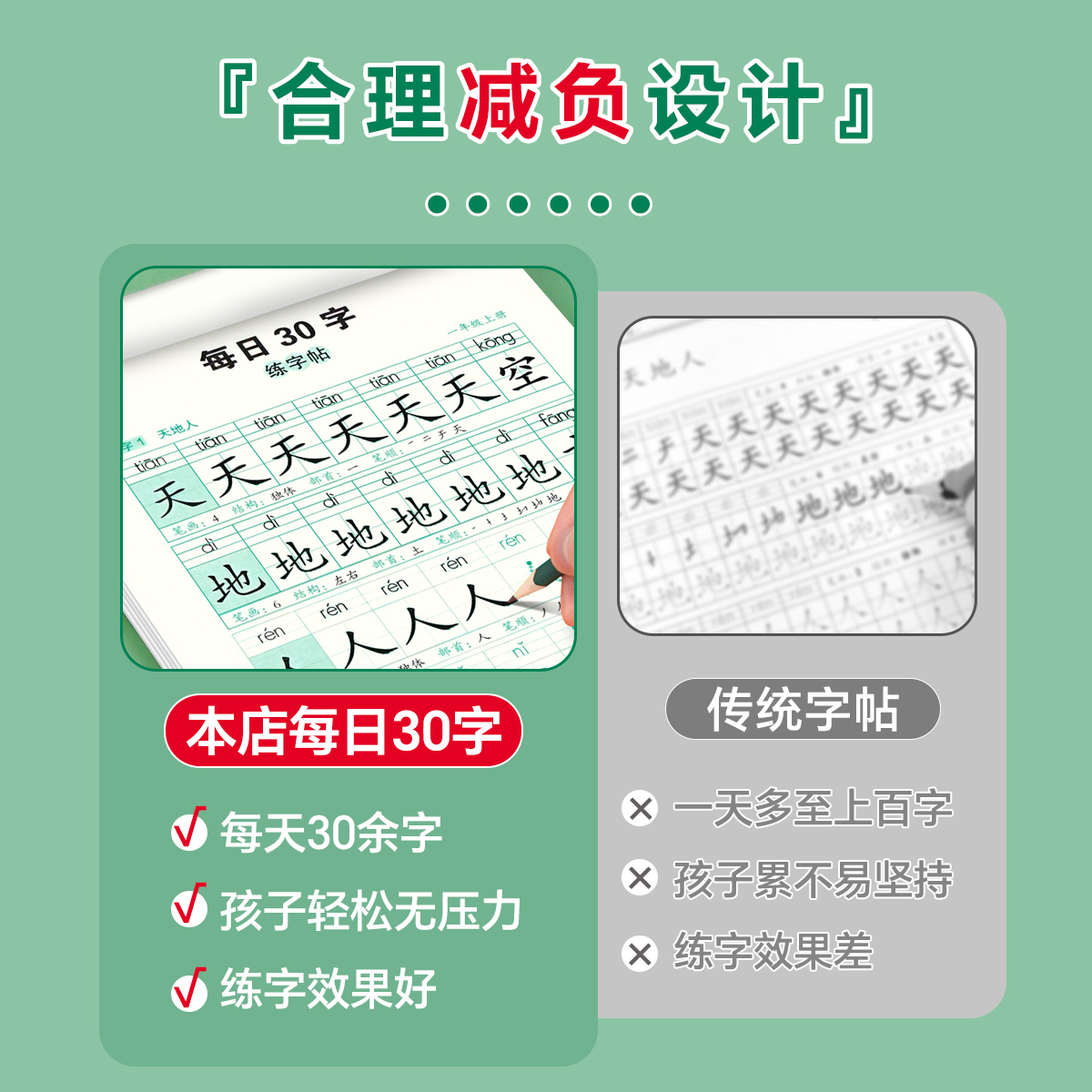 每日30字练字帖人教版 一年级二年级三年级上册下册同步字帖生字字帖点阵控笔小学生语文同步写字专用每日一练描红本硬笔书法练字 - 图2