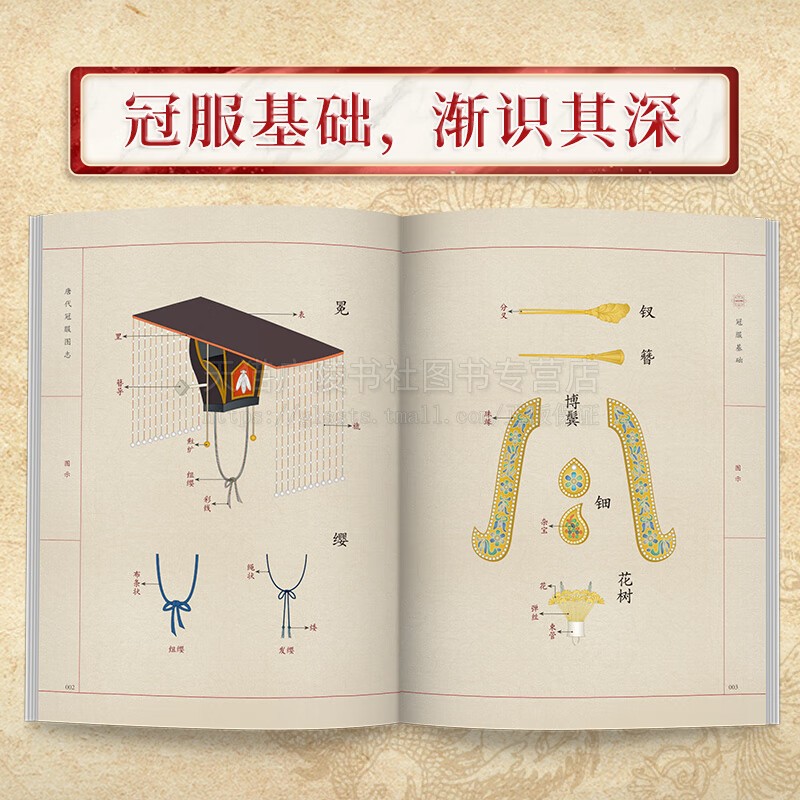 唐代冠服图志 百余幅手绘插画图解唐代各类冠服涵盖帝后群臣女官士庶军卫等展现唐代社会风貌 古代服饰设计书籍 江苏人民出版社