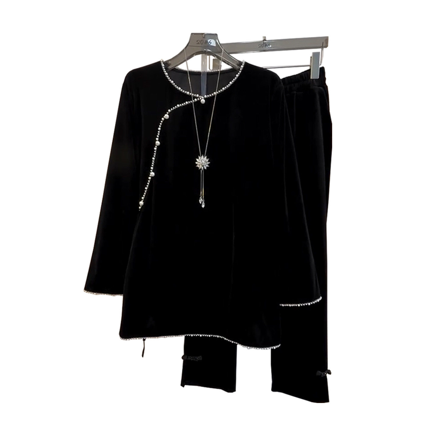 新中式国风特大码女装2025秋季新款高级感钉珠衬衫裤子胖mm两件套,淘宝优惠券,粉丝福利购,淘宝优惠卷