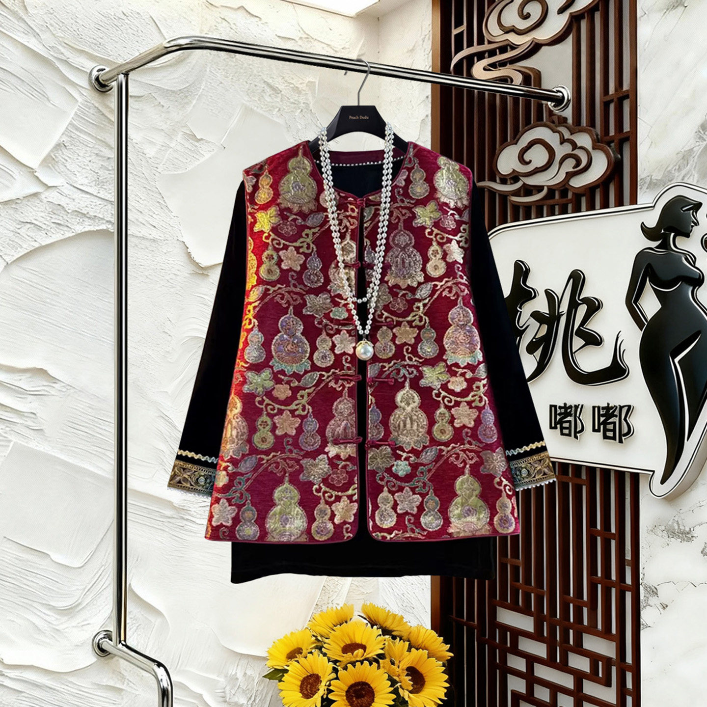 新中式国风特大码女装2025秋季新款高级感丝绒马甲裤子胖mm三件套,淘宝优惠券,粉丝福利购,淘宝优惠卷