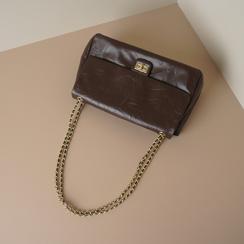 怪兽君包包2025新款真皮通勤腋下包褶皱头层牛皮邮差包质感链条包,淘宝优惠券,粉丝福利购,淘宝优惠卷