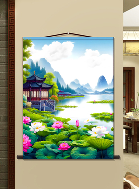 山水画佛道仙暗堂背景挂画
