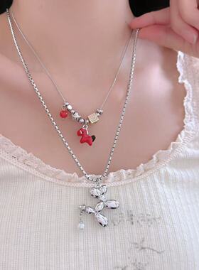 金属风气球小狗滴油马驹吊坠项链女y2k设计锁骨链潮流嘻哈配饰潮