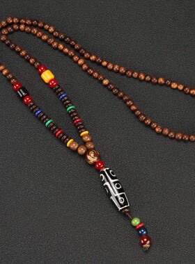 藏族饰品项链男女复古民族风毛衣链长款棉麻衣服配饰木质旅游吊坠