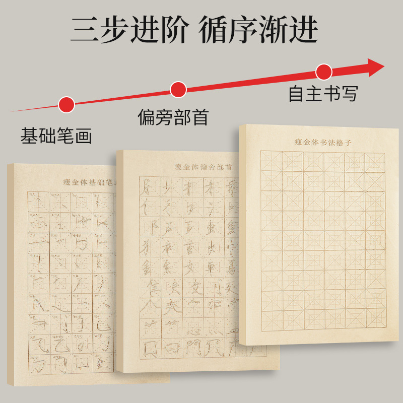 （六品堂瘦金体字帖毛笔初学者临摹描红字帖笔画偏旁部首毛笔字套装）