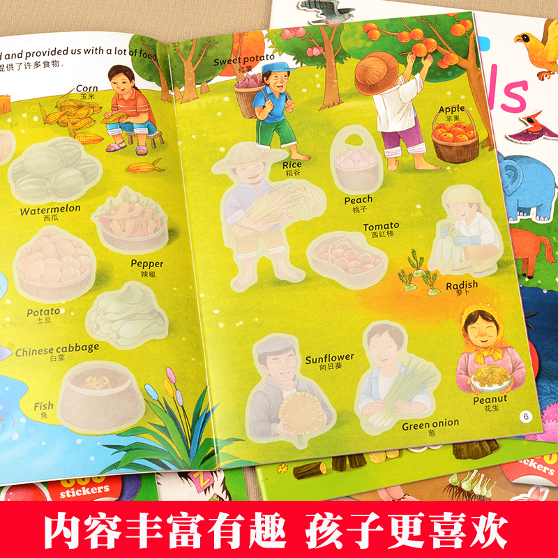 宝宝英语启蒙贴纸书3-4-5-6幼儿童早教益智贴贴画英文卡通粘贴纸-图1