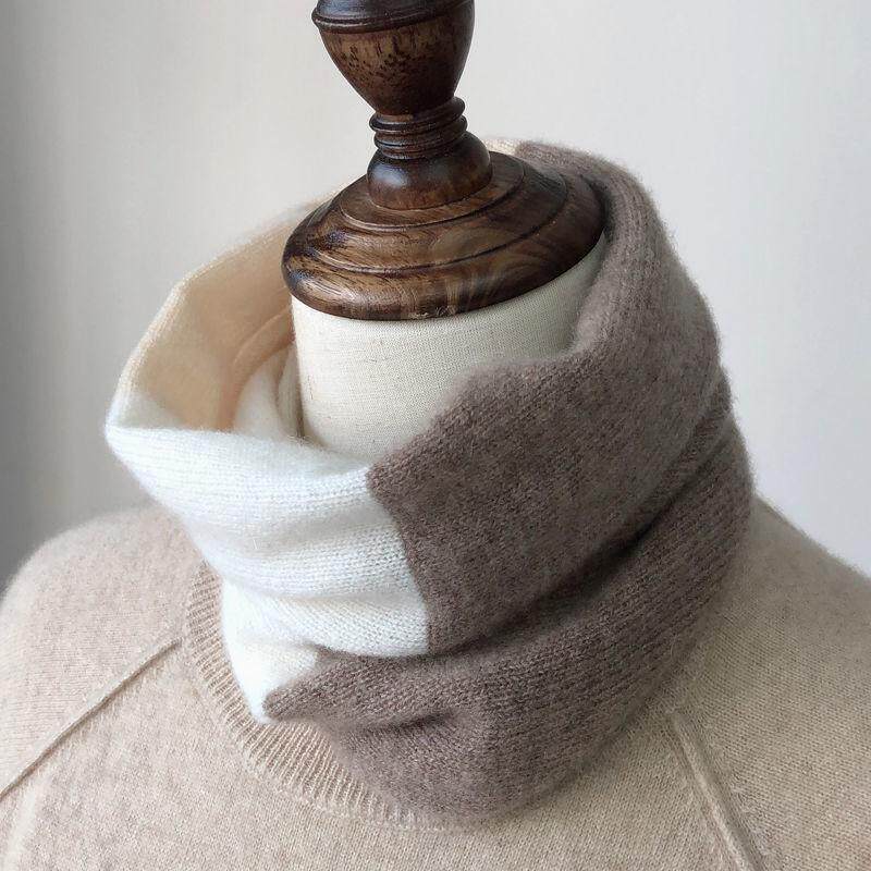 三色拼接高档羊绒围巾女冬季加厚韩版套头护颈保暖围脖百搭脖套,淘宝优惠券,粉丝福利购,淘宝优惠卷