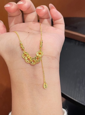 999纯银碎冰冰五帝钱盘缠项链女