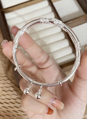 足银9999绕花丝繁花银手镯女国风