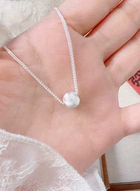 足银999纯银猫眼珠项链女