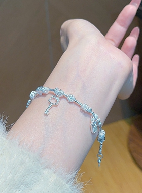 足银999纯银钥匙猫咪盘缠手链女