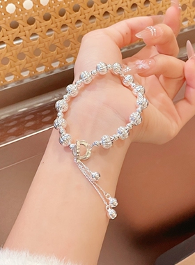 足银999纯银南洋银珠流苏项链女