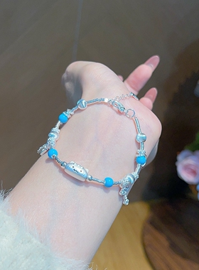 足银999纯银法棍猫盘缠手链女
