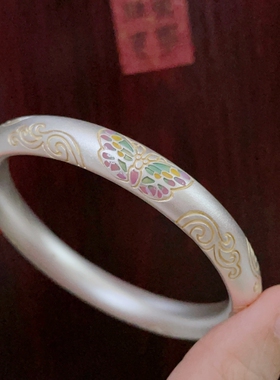 足银9999珐琅蝴蝶祥云银手镯女