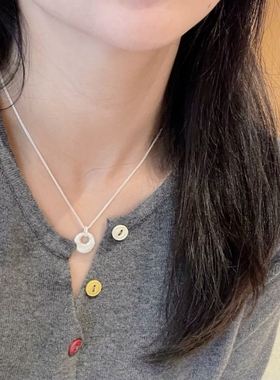 s925纯银拉丝银坨坨平安扣项链女