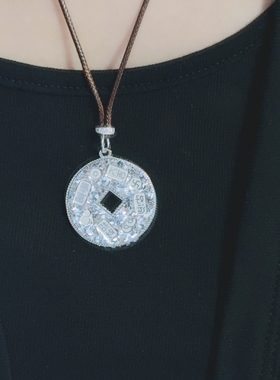 足银9999碎冰冰钱币吉言项链女