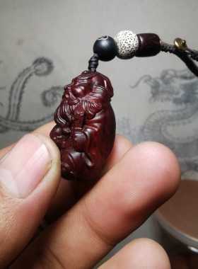 紫檀红木头精雕刻人物钟馗车钥匙扣小吊坠文盘玩手把挂件神像饰品