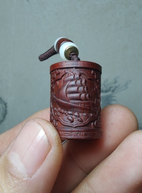 紫檀红木头精雕刻一帆风顺船车钥匙扣小吊坠文盘玩手把挂件质饰品