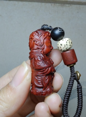紫檀红木头精雕刻神像韦陀菩萨2钥匙扣小吊坠文盘玩手把挂件饰品