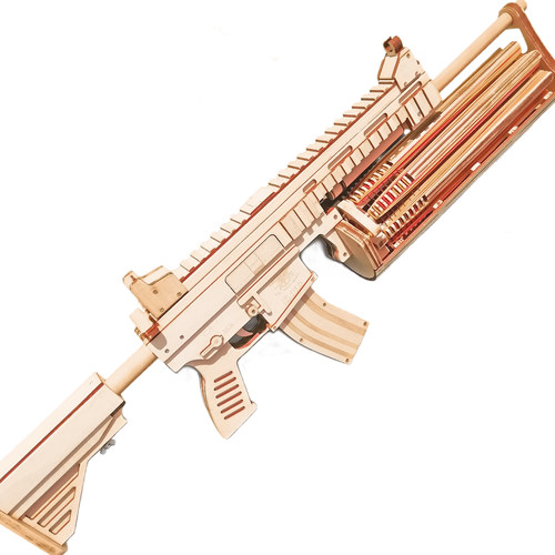 木头枪M416模型绝地求生连发加特林皮筋枪吃鸡拼装玩具创意软弹枪 - 图3