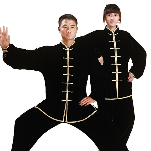 太极服女金丝绒男中老年中国风飘逸太极拳练功武术服秋冬保暖加厚 - 图3