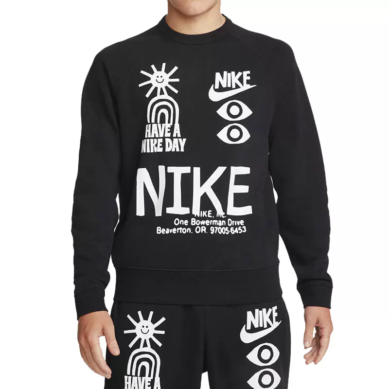 正品Nike/耐克上衣男装百搭冬季圆领趣味涂鸦套头卫衣 DQ4170-010