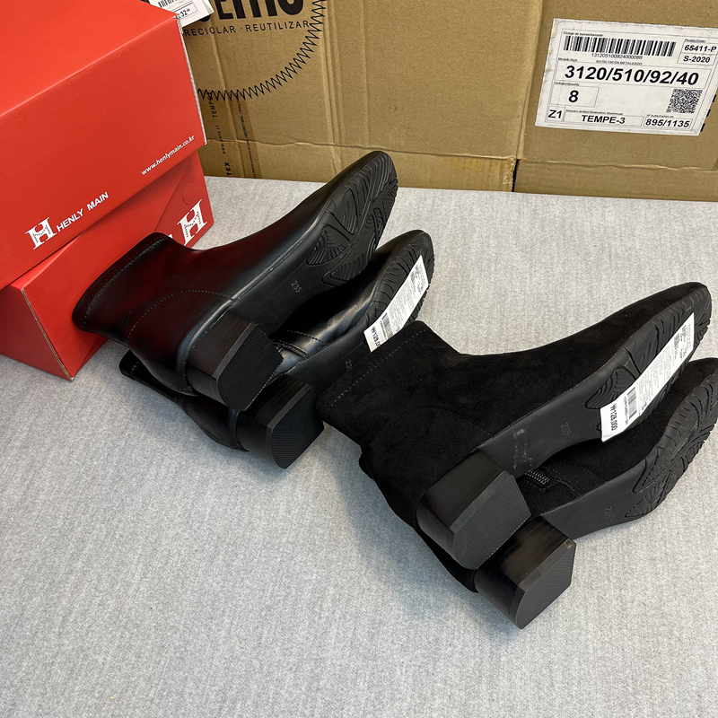 韩国源单~售价12.8W韩元~弹力瘦瘦靴粗跟方头简约秋冬加绒短靴女 - 图2