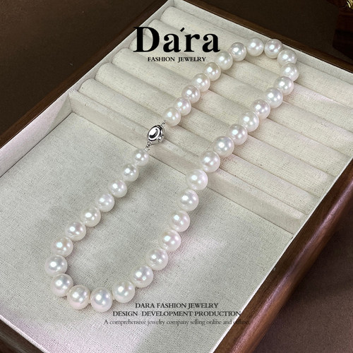 Dara/戴拉925银淡水有核珍珠9-11mm白珠项链全珠链 - 图1