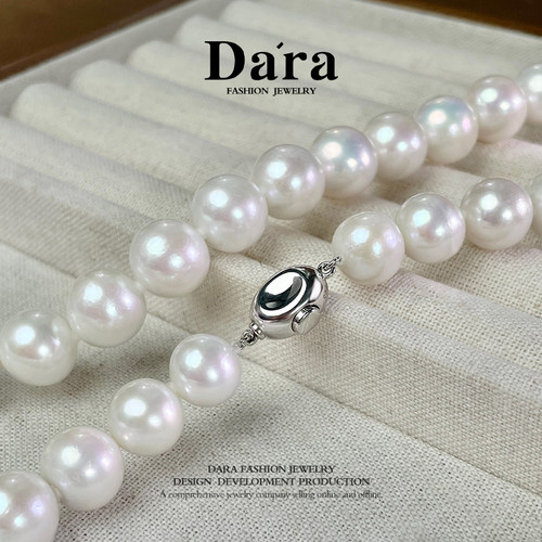 Dara/戴拉925银淡水有核珍珠9-11mm白珠项链全珠链 - 图0