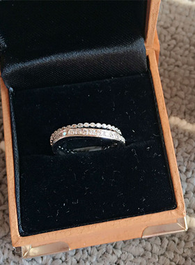 日韩风双层镶钻波浪形银色食指环